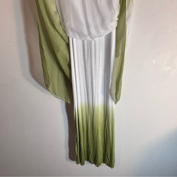 MEO MELI SZ M 100% Silk Millie White and Avocado Ombre Lined Maxi Dress - Picture 8 of 10